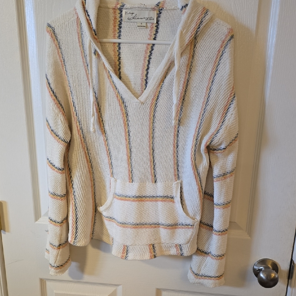 VINTAGE HAVANA Cream Striped V-Neck Hoodie